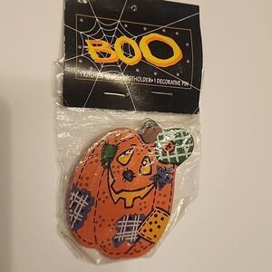 Halloween Jack O Lantern Country Style Pumpkin Wooden Painted Pin Vintage New